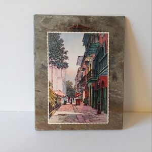Historic New Orleans Roofing Slate Colorful Street Scene Wall Art Handpainted